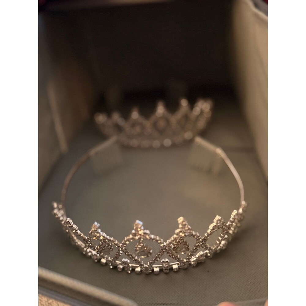 Silver Rhinestone Tiara Crown Headband with Hair Combs Prom Bridal Princess